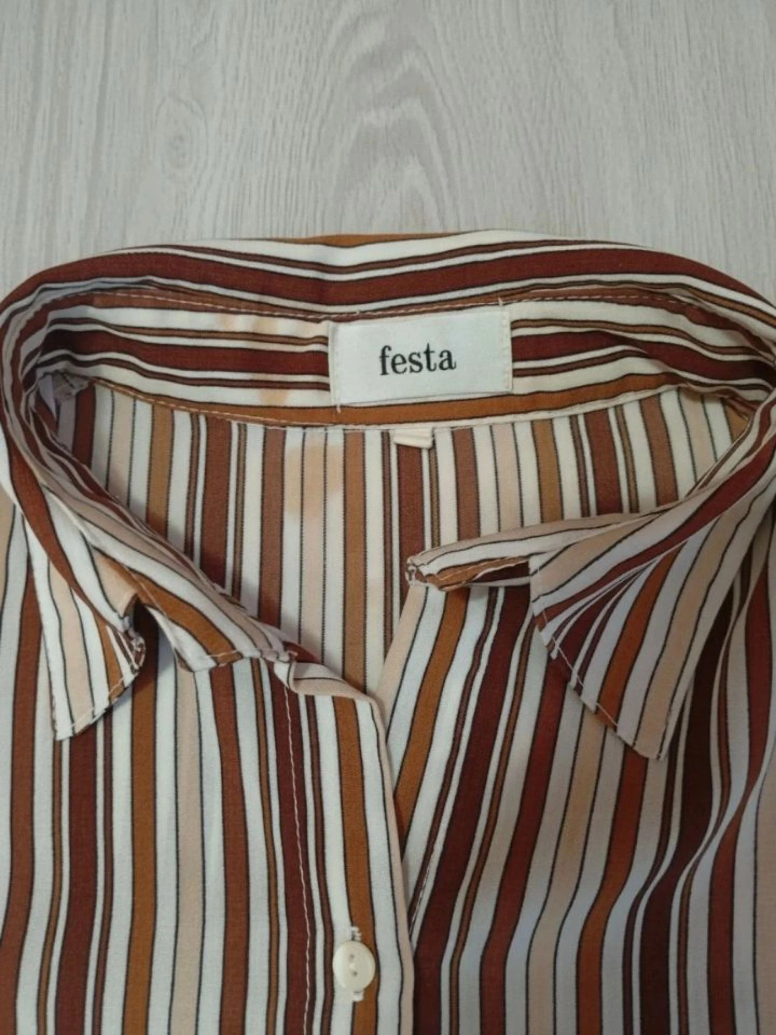 Vintage 90s gestreepte feestblouse Marron Beige XXL – photo 5